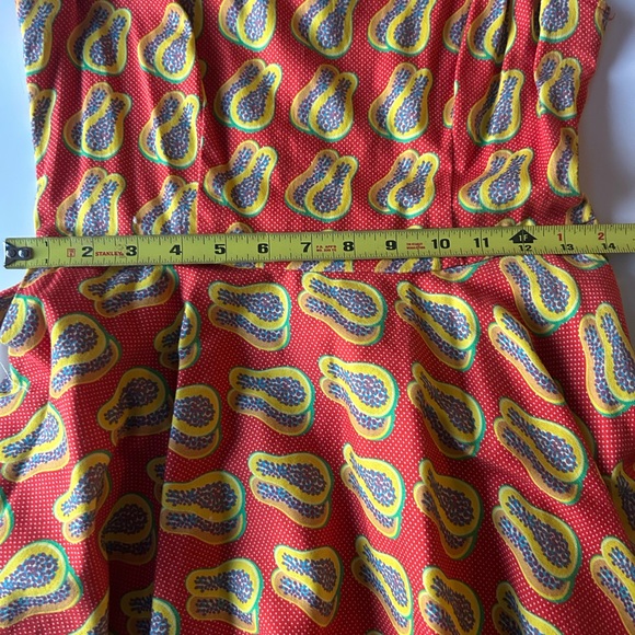 Vacation Party Tropical Papaya Print Sleeveless A-Line Swing Dress W/ Belt - Picture 9 of 11